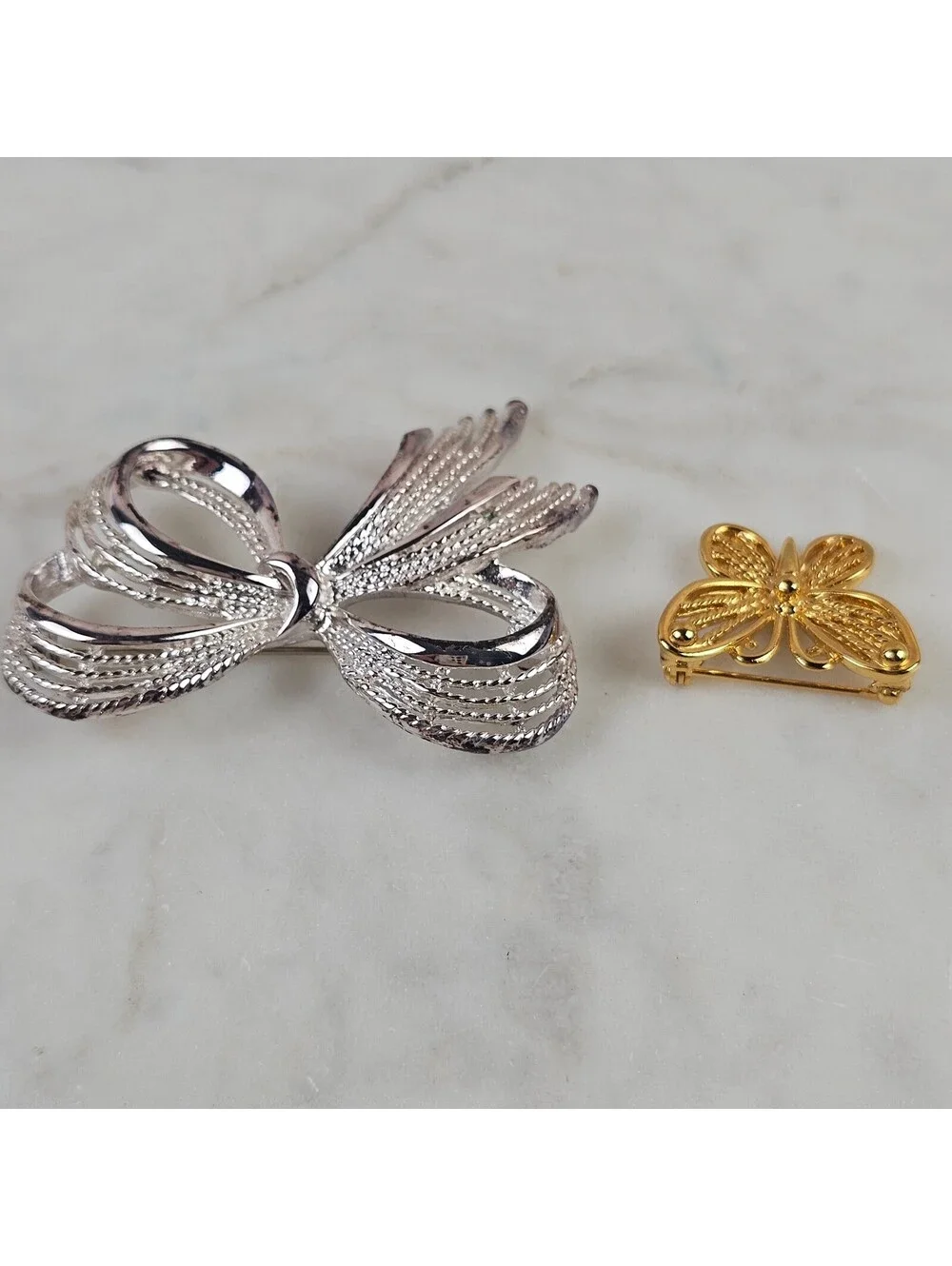 Vintage Napier Brooch Lot Silver Tone Bow Gold Butterfly Figural Pins